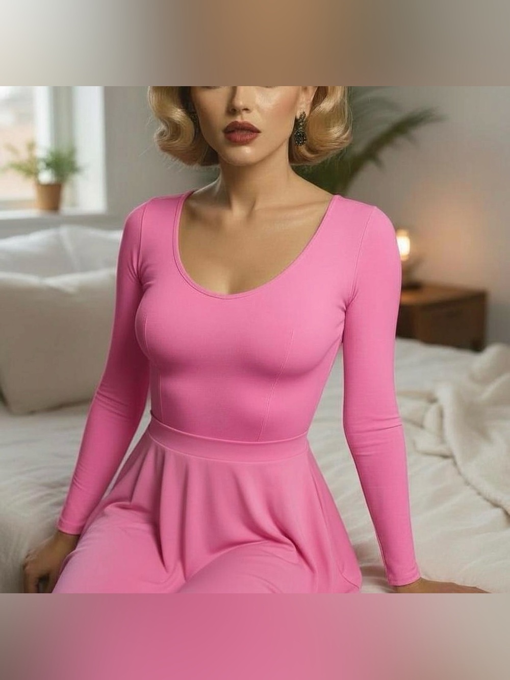 Classic Scoop-Neck Long Sleeve Pink Bodysuit Medium NWOT